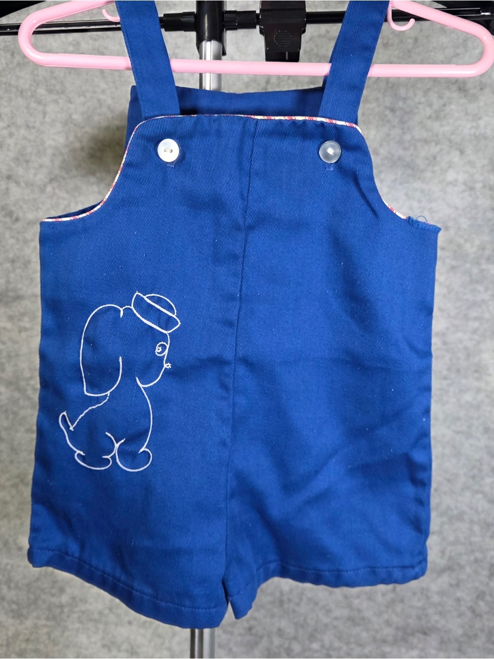 Royal Blue Kids' Overall Shorts Embroidered with Puppy Outline Size 18M
